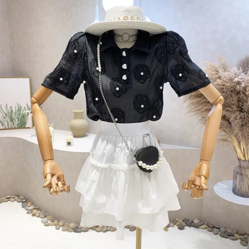 Niche Design New Women's Clothing 2022 Summer 3D Flower Hand Nailed Bead Lapel Short Sleeve Three Button Shirt Top Blouse
Niche Design New Women's Clothing 2022 Summer 3D Flower Hand Nailed Bead Lapel Short Sleeve Three Button Shirt Top Blouse