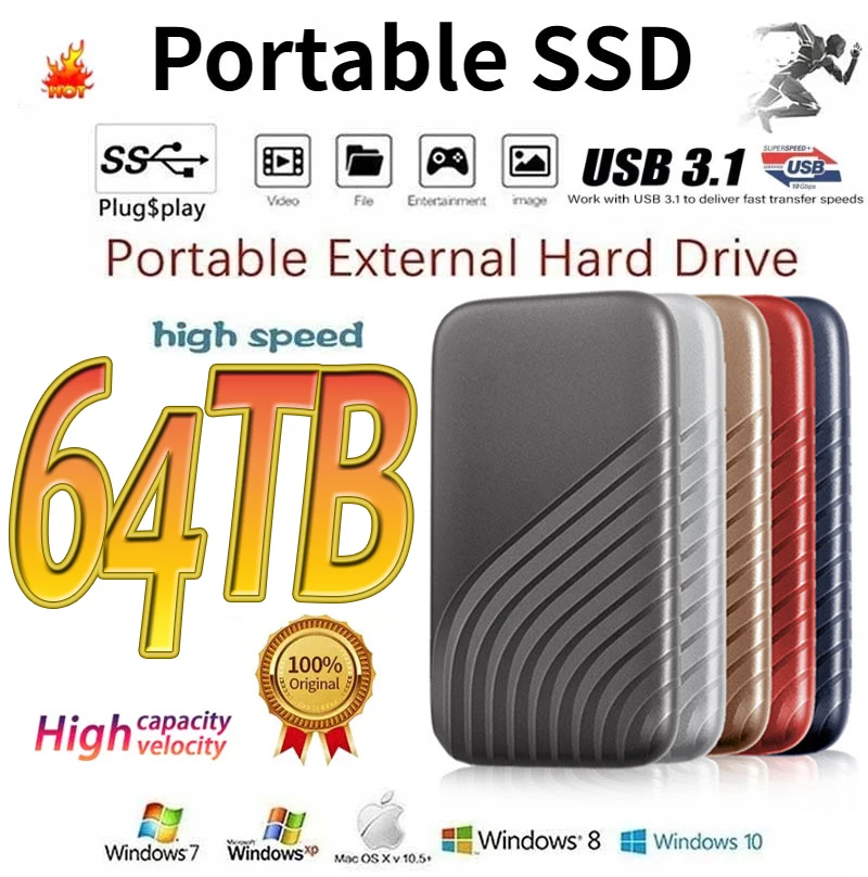 

2023 оригинальный высокоскоростной 16 Тб 8 ТБ SSD 4 ТБ 2 ТБ Портативный внешний твердотельный жесткий диск USB3.1 интерфейс мобильный жесткий диск