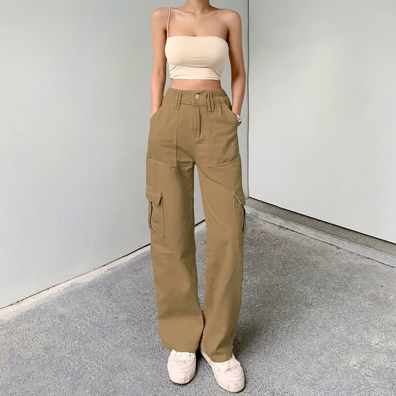 Women's Solid Color Cargo Pants High Waist Straight-leg Buckle Jeans with Pockets Female Trousers Casual Outfits Streetwear
Women's Solid Color Cargo Pants High Waist Straight-leg Buckle Jeans with Pockets Female Trousers Casual Outfits Streetwear