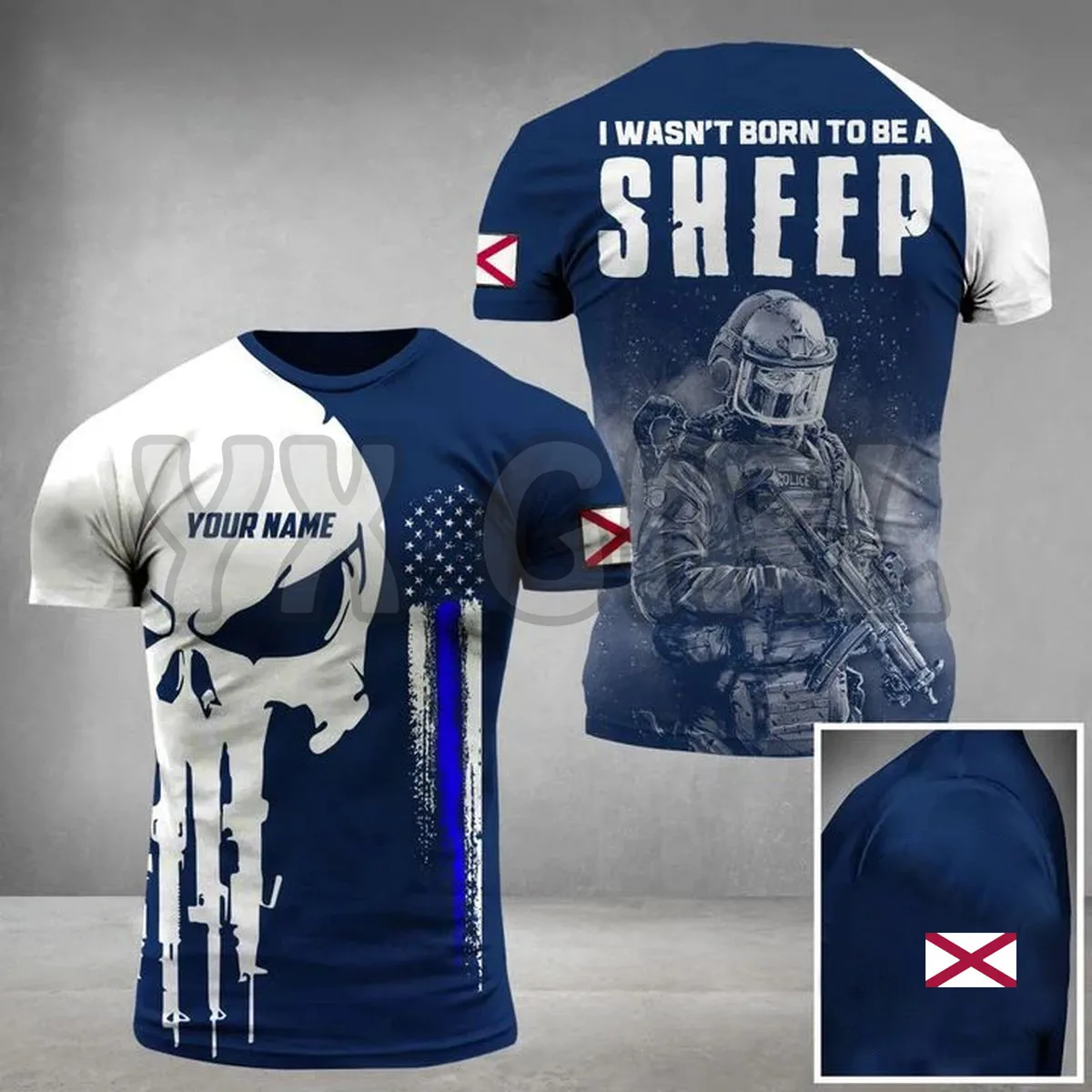 

Новая летняя модная Персонализированная рубашка для ветеранов, Алабама, полиция, я родилась, чтобы быть овечкой, топы с 3D-принтом, рубашки ун...