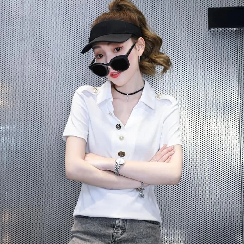 Clothes Short Sleeve Tee Polo Neck Shirt Plain Women's T Shirts Button Top Golf Y2k Fashion Youth Korean Style New Luxury V Cute
Clothes Short Sleeve Tee Polo Neck Shirt Plain Women's T Shirts Button Top Golf Y2k Fashion Youth Korean Style New Luxury V Cute