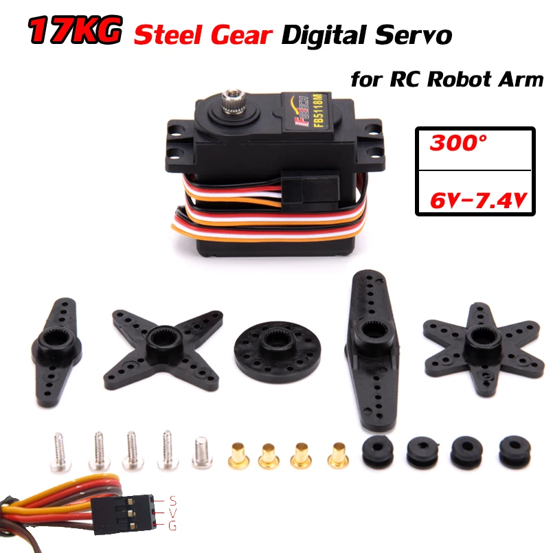 17KG 300° 6V-7.4V Digital Servo Steel Gear High-intensity Magnetic Brush Motor 25T 4 Pin Wire for RC Robot Arm Part Accessories
17KG 300° 6V-7.4V Digital Servo Steel Gear High-intensity Magnetic Brush Motor 25T 4 Pin Wire for RC Robot Arm Part Accessories