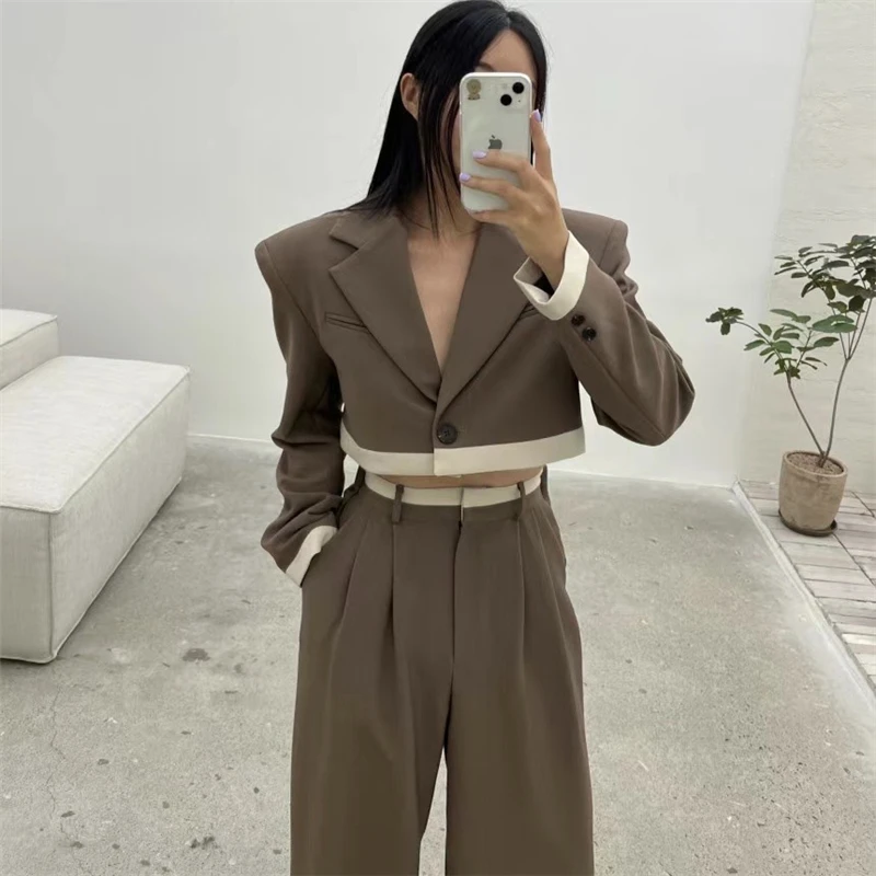 Vintage Office Lady Blazer with Pant Sets Autumn Long Sleeve Suit Jacket Crop Top + Wide Leg Trousers Two Piece Set for Women
Vintage Office Lady Blazer with Pant Sets Autumn Long Sleeve Suit Jacket Crop Top + Wide Leg Trousers Two Piece Set for Women