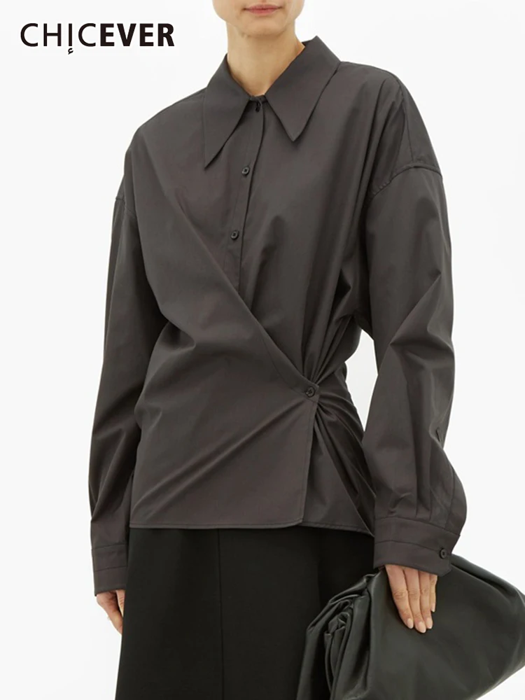 CHICEVER Casual Solid Shirt For Women Lapel Collar Long Sleeve Button Through Gathered Waist Blouses Female Spring 2022 Clothing
CHICEVER Casual Solid Shirt For Women Lapel Collar Long Sleeve Button Through Gathered Waist Blouses Female Spring 2022 Clothing
