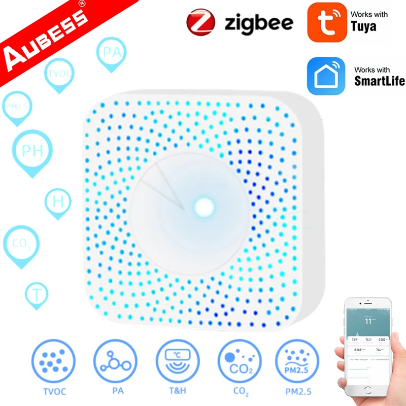 Tuya Zigbee Smart Air Quality Monitor CO2 Sensor Temperature Humidity Meter VOC HCHO PM2.5 Gas Detector Automation Alarm Dector
Tuya Zigbee Smart Air Quality Monitor CO2 Sensor Temperature Humidity Meter VOC HCHO PM2.5 Gas Detector Automation Alarm Dector