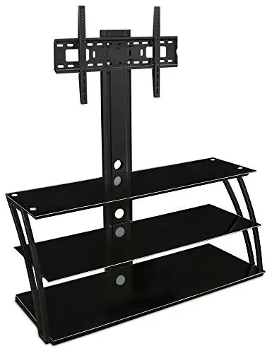 

Stand with Mount and Storage Shelves, Entertainment Center Fits 32 to 60 Inch Screens, VESA 100x100 to 600x400, Glass Shelving,