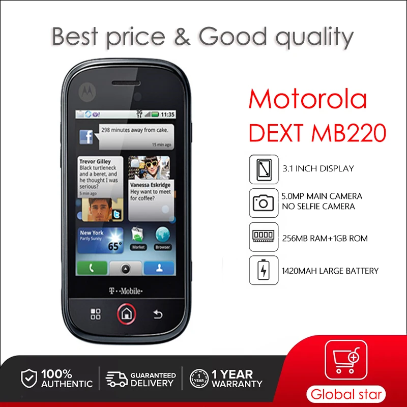 

Motorola DEXT MB200 Refurbished-Original Mobile Phone 3.1 inches GSM Cellphone 5MP Free Shipping