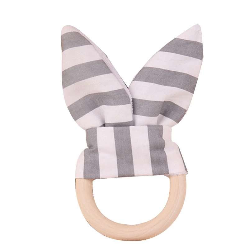 

Bunny Baby Teether Molar Rod Teething Pain Relief Handhold Ring Rattle w/ Cute Rabbit Ear Play Gym Toy for Infant 3/6/9M