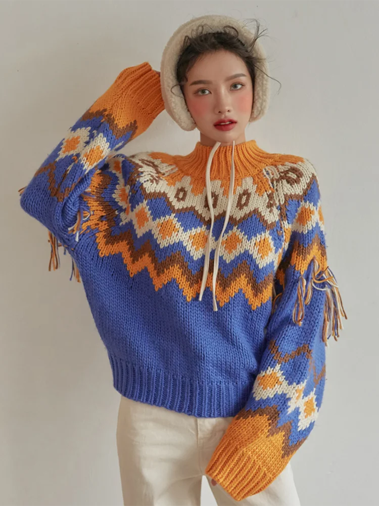 Women Korean Winter Sweater Retro Temperament Round Neck Contrast Tassel Raw Edge Design Sense Long-sleeved Knitted Top D1795
Women Korean Winter Sweater Retro Temperament Round Neck Contrast Tassel Raw Edge Design Sense Long-sleeved Knitted Top D1795