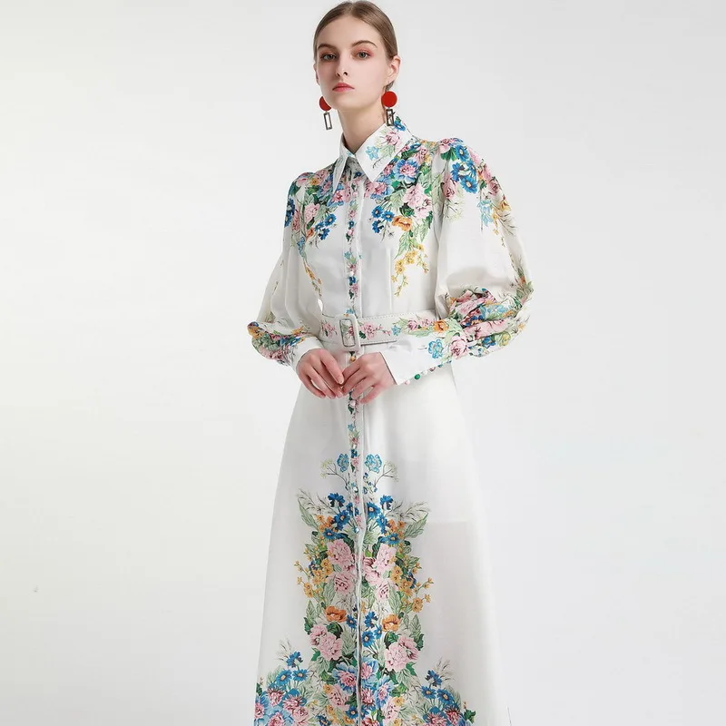 Cotton And Linen Printed Long Sleeve New Dress Women Spring Single Breasted Belted High Waist Elegant Long Dresses Lapel Collar
Cotton And Linen Printed Long Sleeve New Dress Women Spring Single Breasted Belted High Waist Elegant Long Dresses Lapel Collar