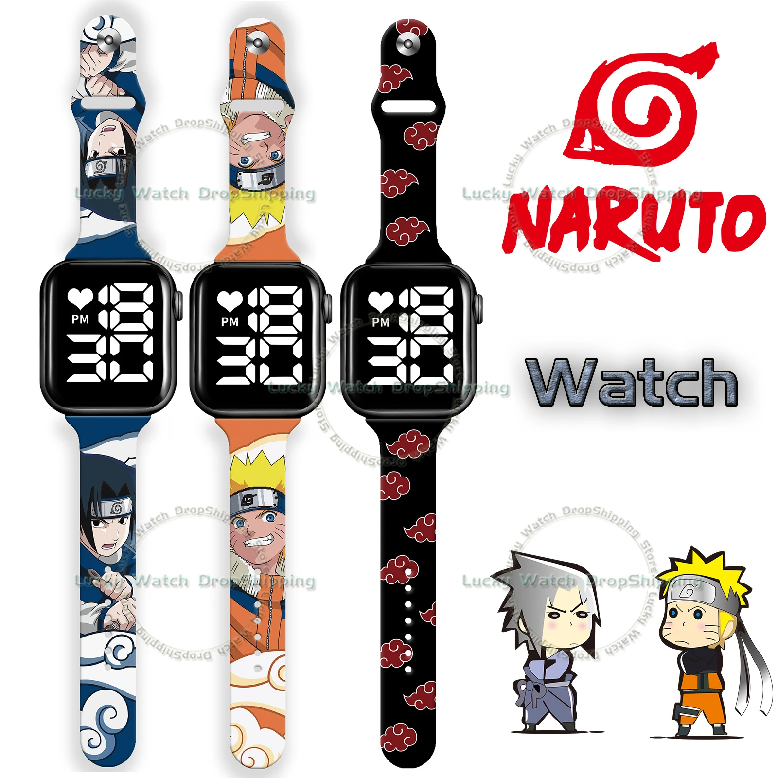 Детские светодиодные часы Naruto с персонажами аниме цифровые светящиеся Sasuke для