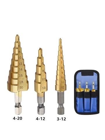 Набор ступенчатых сверл с титановым покрытием для электроинструментов, 3 шт с чехлом
