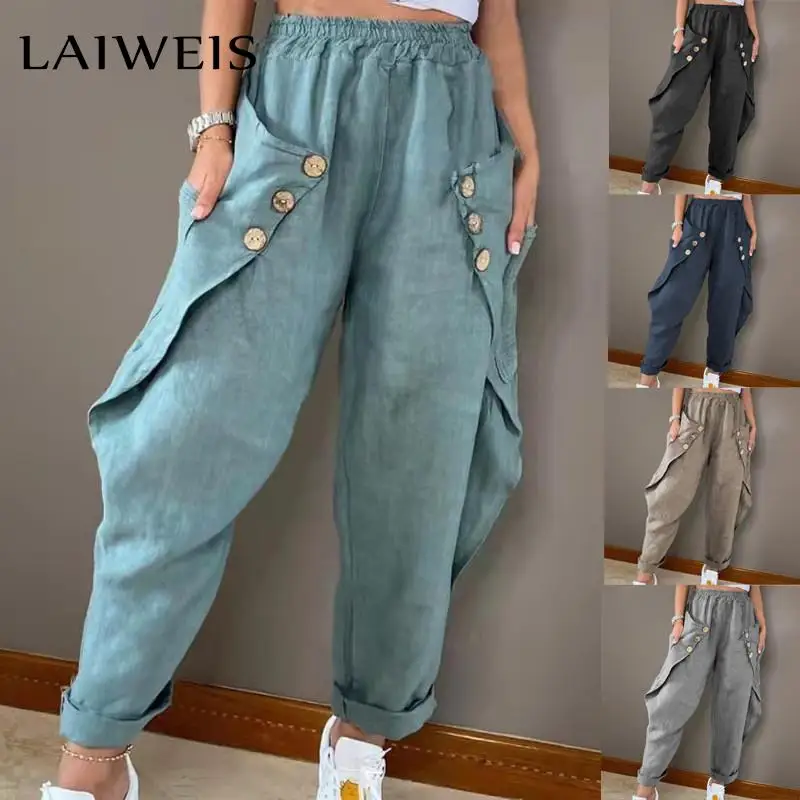 Casual Women Cotton Linen Pant Solid 2022 Elastic Waist Pocket Loose Trousers Fashion Button Design Retro Harem Pants Streetwear
Casual Women Cotton Linen Pant Solid 2022 Elastic Waist Pocket Loose Trousers Fashion Button Design Retro Harem Pants Streetwear