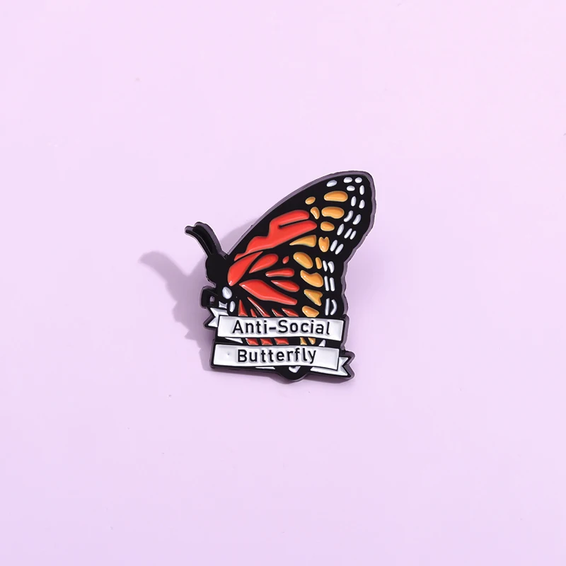 

Butterfly Anti-social Enamel Pins Introverts Lapel Badges Brooches Funny Animal Insect Jewelry Clothes Pin Gift for Kids Friends