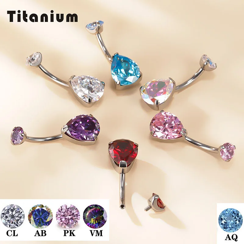 

G23 Titanium Heart Cz Stone Navel Earring Curves Belly Button Ring Body Earlobe Pendant Bellybutton Barbell Piercing Jewellery