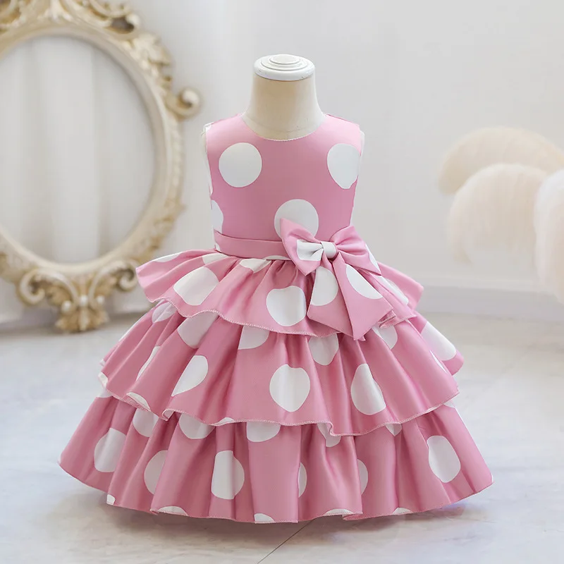 

Baby Girl Dress Newborn Polka Dots Cake Bow Party Princess Dresses Toddler Infant 1st Birthday Wedding Dresses Christening Gown