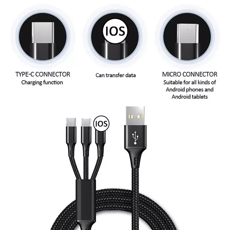 Factory Direct Selling Sell 3 in1 Data USB Cable For iPad Tablet For iPhone Phone For Android Phone Type C Fast Charger Wire
Factory Direct Selling Sell 3 in1 Data USB Cable For iPad Tablet For iPhone Phone For Android Phone Type C Fast Charger Wire