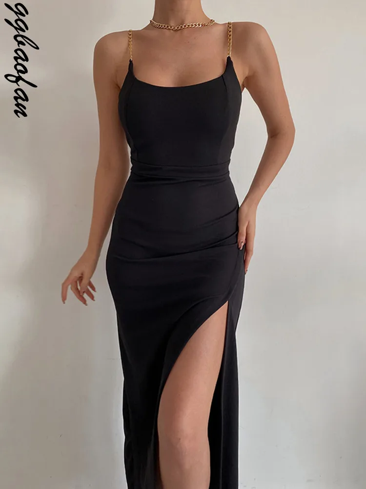 Ggbaofan Sexy Fashion Backless Sleeveless Chain Straps Slit Maxi Dress For Women Holiday Solid Dress Gown Clothes Summer
Ggbaofan Sexy Fashion Backless Sleeveless Chain Straps Slit Maxi Dress For Women Holiday Solid Dress Gown Clothes Summer