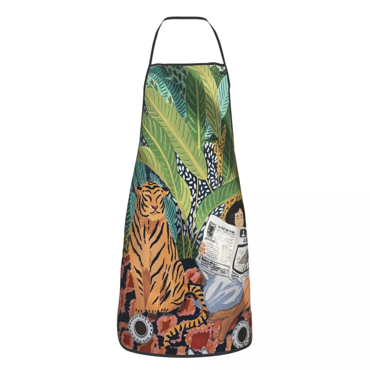 

Oil Painting Tropical Plants Polyester Apron Jungle Animal Kitchen Cuisine Bib Tablier BBQ Dinner Party Pinafores for Adult Chef