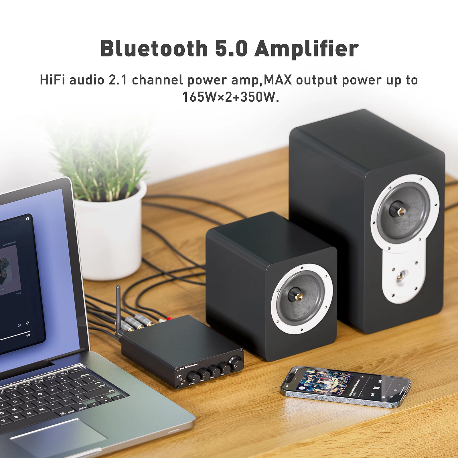 

2023 Audio Sound Power Amplifier 2.1 Channel Amp Audio Reciver for Speaker Subwoofer 165Wx2 +350W BT30D PRO