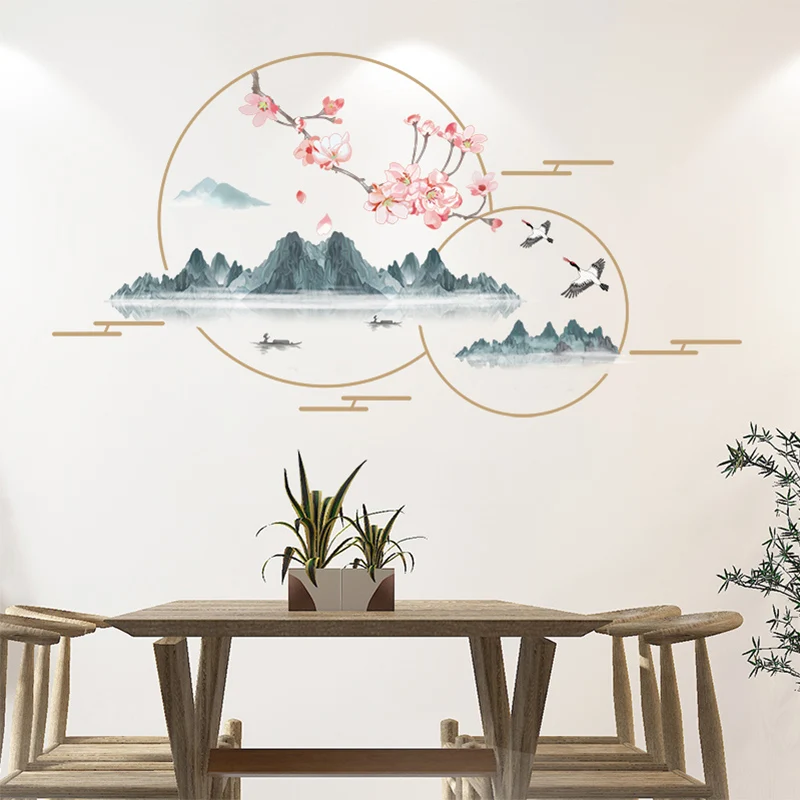 

[SHIJUEHEZI] настенные наклейки с изображением гор, виниловые наклейки «сделай сам» в китайском стиле, настенные наклейки для гостиной, спальни, кухни, украшение для дома