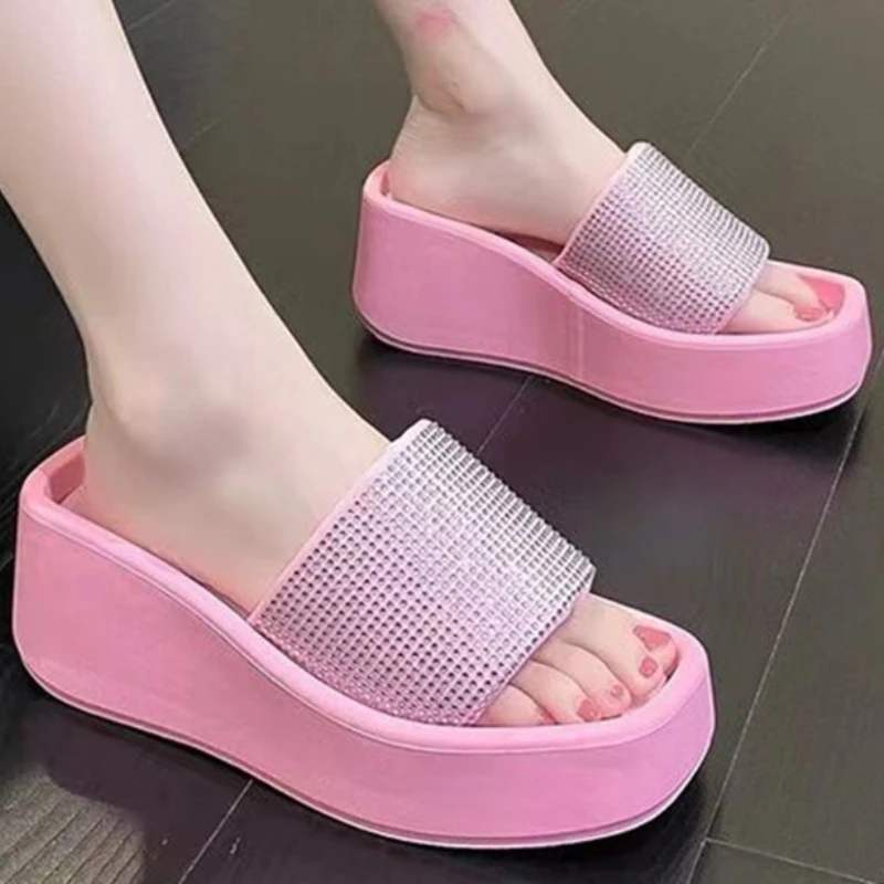 Women Rhinestone Sandals Korean Style Solid Color Thick Bottom Square Head Slippers Large Size Shoes Zapatillas De Casa Mujer
Women Rhinestone Sandals Korean Style Solid Color Thick Bottom Square Head Slippers Large Size Shoes Zapatillas De Casa Mujer