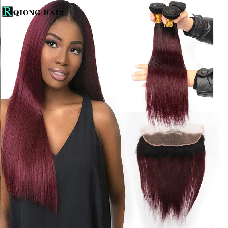 Ombre Ear To Ear Lace Frontal With Bundles Straight With Colored 99J Peruvian Human Hair 3/4 Bundles With Frontal And Baby Hair
Ombre Ear To Ear Lace Frontal With Bundles Straight With Colored 99J Peruvian Human Hair 3/4 Bundles With Frontal And Baby Hair