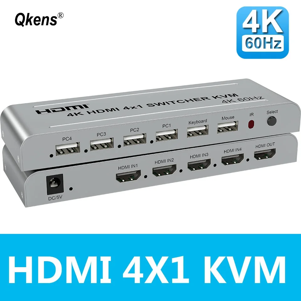 

4K 60hz Switch KVM 4x1 HDMI 4 Input 1 Output Switcher USB Keyboard Mouse Share for Camera DVD Laptop PC Computer To TV Projector