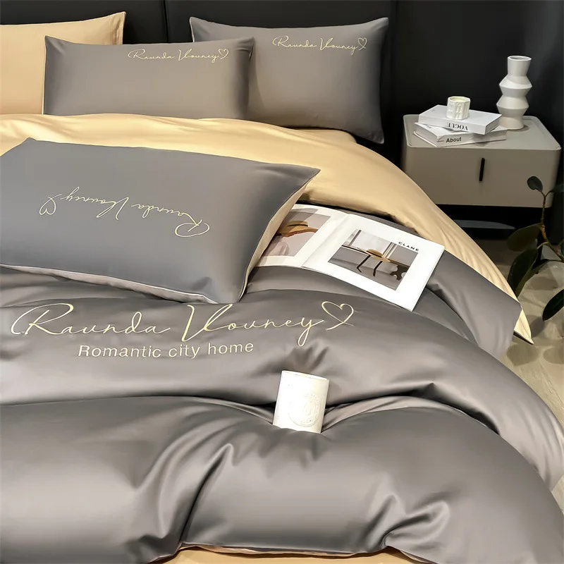 

Embroidery Bedding Set Egyptian Cotton 600TC Quilt Cover Soft Duvet Cover Luxury Flat/fitted Bed Sheet Pillowcases