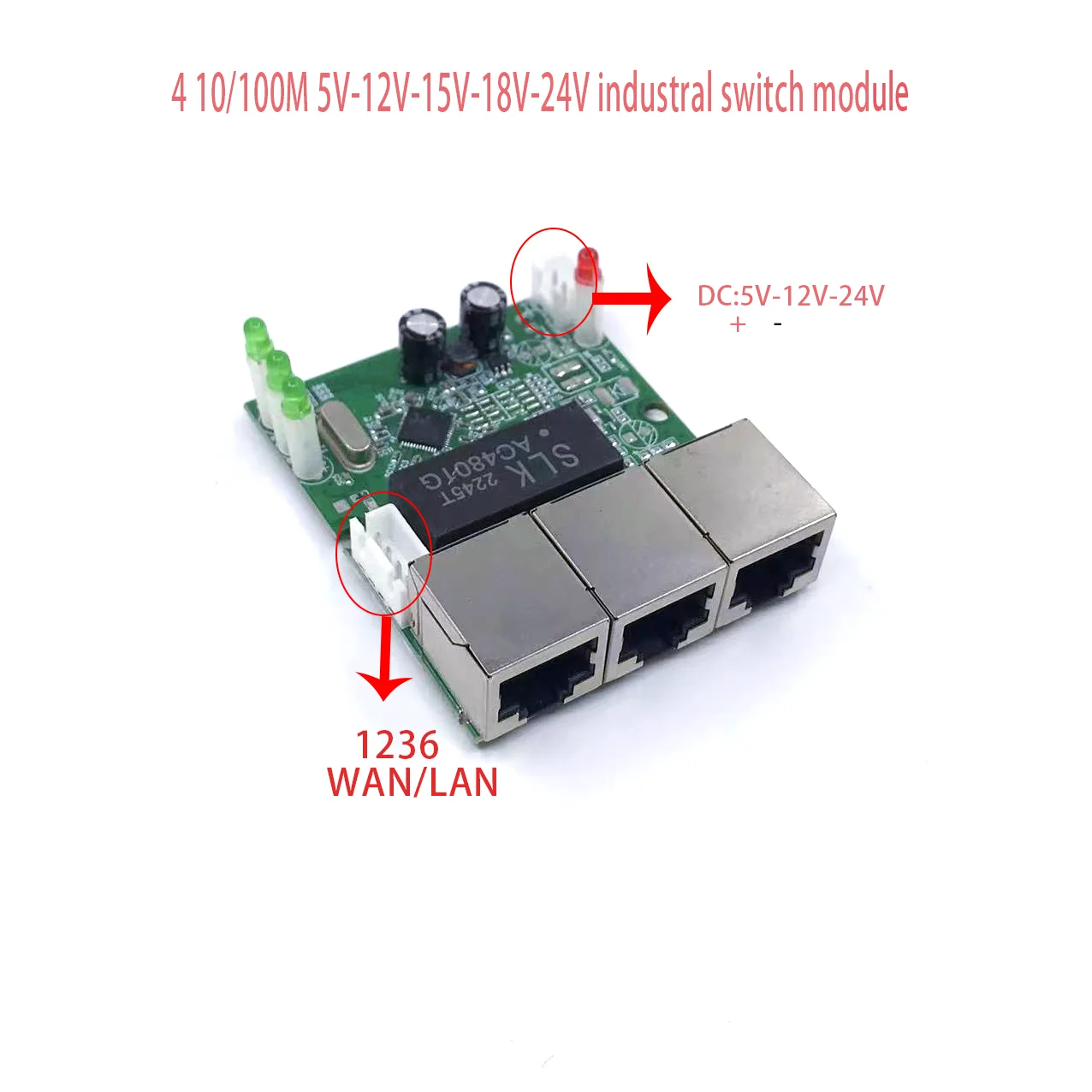 Mini PCBA 4Ports Networkmini ethernet switch module 10/100Mbps 5V 12V 15V 18V 24V
Mini PCBA 4Ports Networkmini ethernet switch module 10/100Mbps 5V 12V 15V 18V 24V