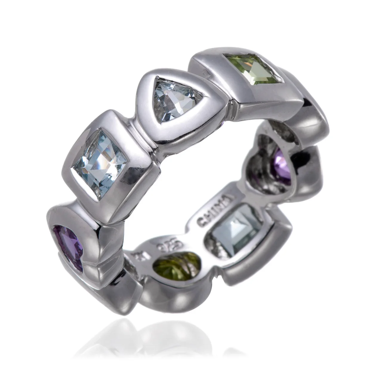 

4mm Topaz and Amethyst and Citrine and Peridot Rhodium Over Sterling Silver Ring 2.42ctw