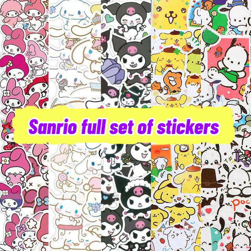 

50/100pcs Sanrio Stickers Hello Kitty Cartoon Hand Account Stickers Stationary Kulomi Melody Cinnamoroll Multiple Cute Stickers