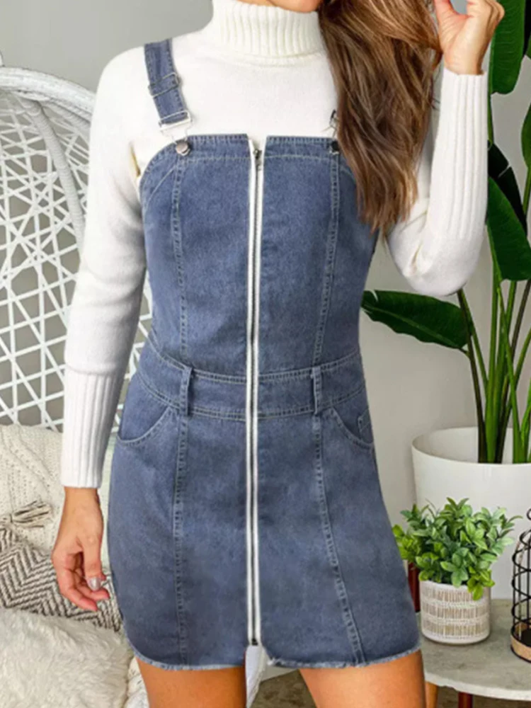 Solid Color Denim Strap Dresses Fahion Women's Clothing Washable Zipper Suspender One-piece Denim Short Skirts Urban Liesure New
Solid Color Denim Strap Dresses Fahion Women's Clothing Washable Zipper Suspender One-piece Denim Short Skirts Urban Liesure New