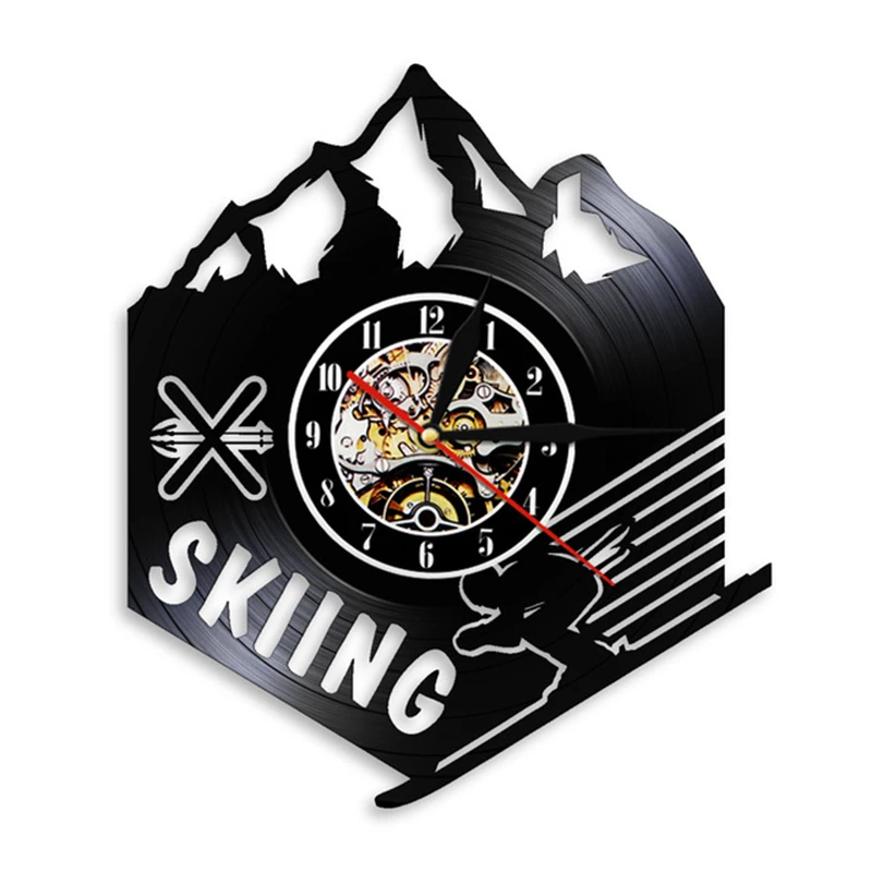 

Skier Extreme Winter Sports Decoration Mountain Skiing Sign Wall Clock Ski Vinyl Record Wall Clock Skiing Decorative Clock Watch
