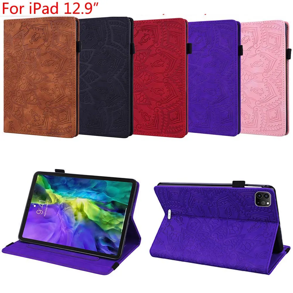 

Mandala Flower Style Case For iPad Pro 12.9 2020 2021 PU Leather TPU Shockproof Stand Pen Holder Card Slot Cover Skin