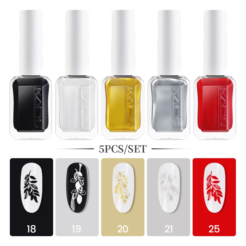 

KADS 11ml Stamping Nail Polish Set Gold Silver Black White Red Nail Art Printing Varnish DIY Design for Stamp Plate Nail Lacquer