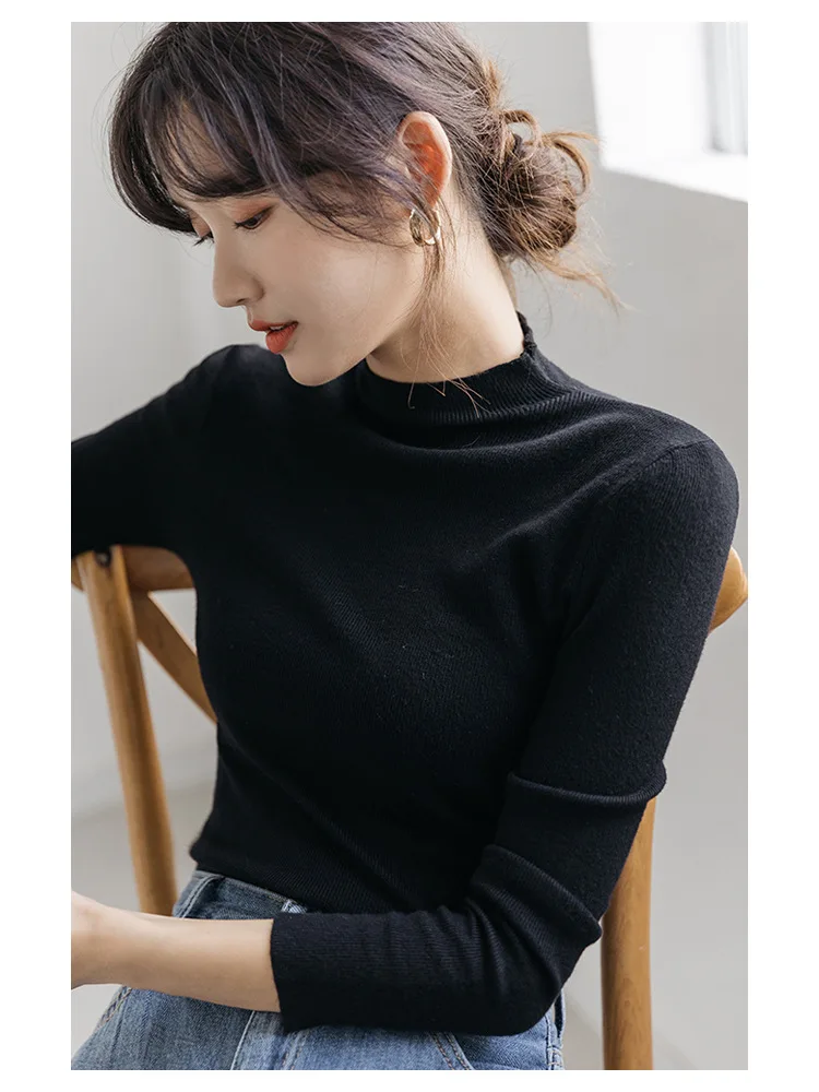 Women Semi-Turtleneck Slim Long Sleeve Knitted T-shirts Autumn Female Homewear Jumper Tops Match Casual Top
Women Semi-Turtleneck Slim Long Sleeve Knitted T-shirts Autumn Female Homewear Jumper Tops Match Casual Top