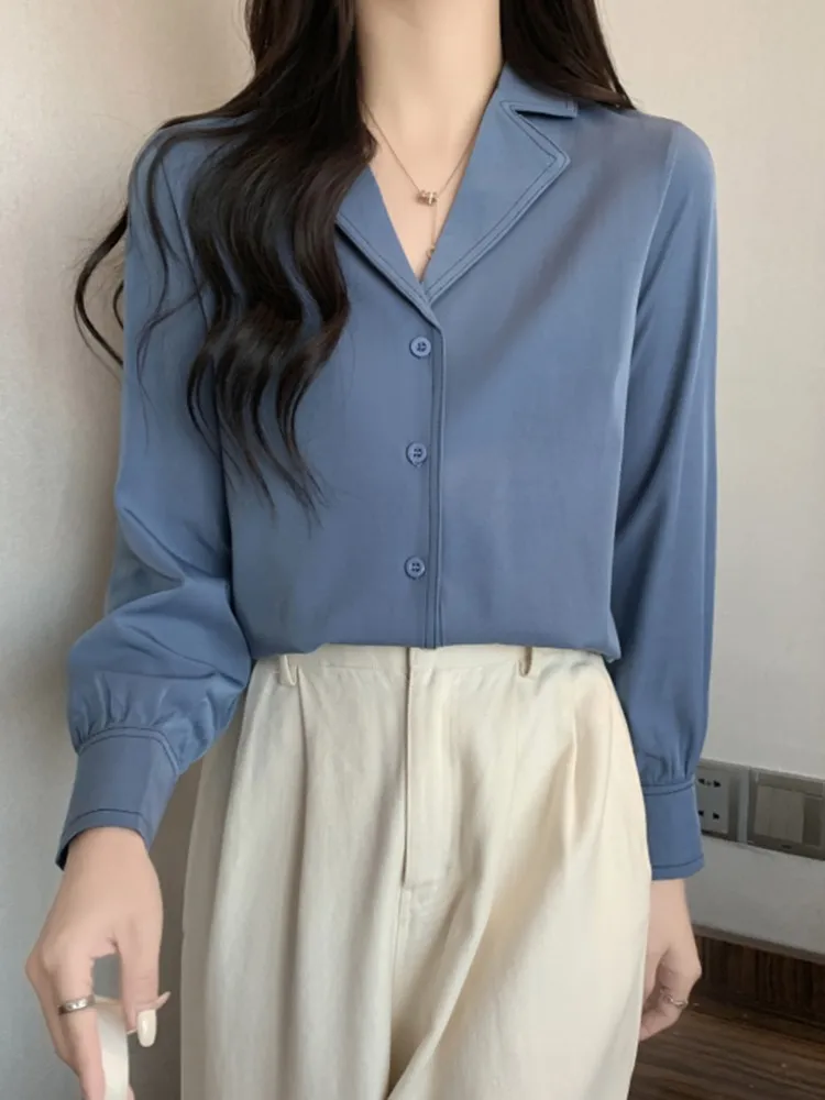 

Женские офисные рубашки с длинным рукавом, Новое поступление 2023, весенние однотонные универсальные шифоновые женские элегантные топы в Корейском стиле, рубашка W1272