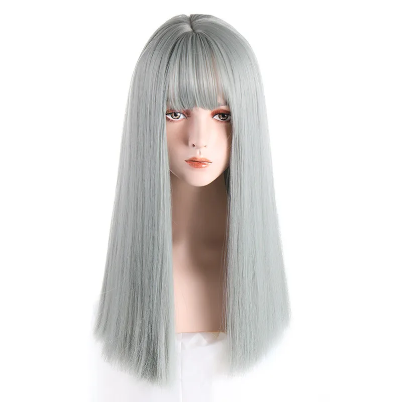 

Long Straight Hair Natural Cosplay Ombre Layered Synthetic Wig with Bangs for Women Heat Resistant Fibre