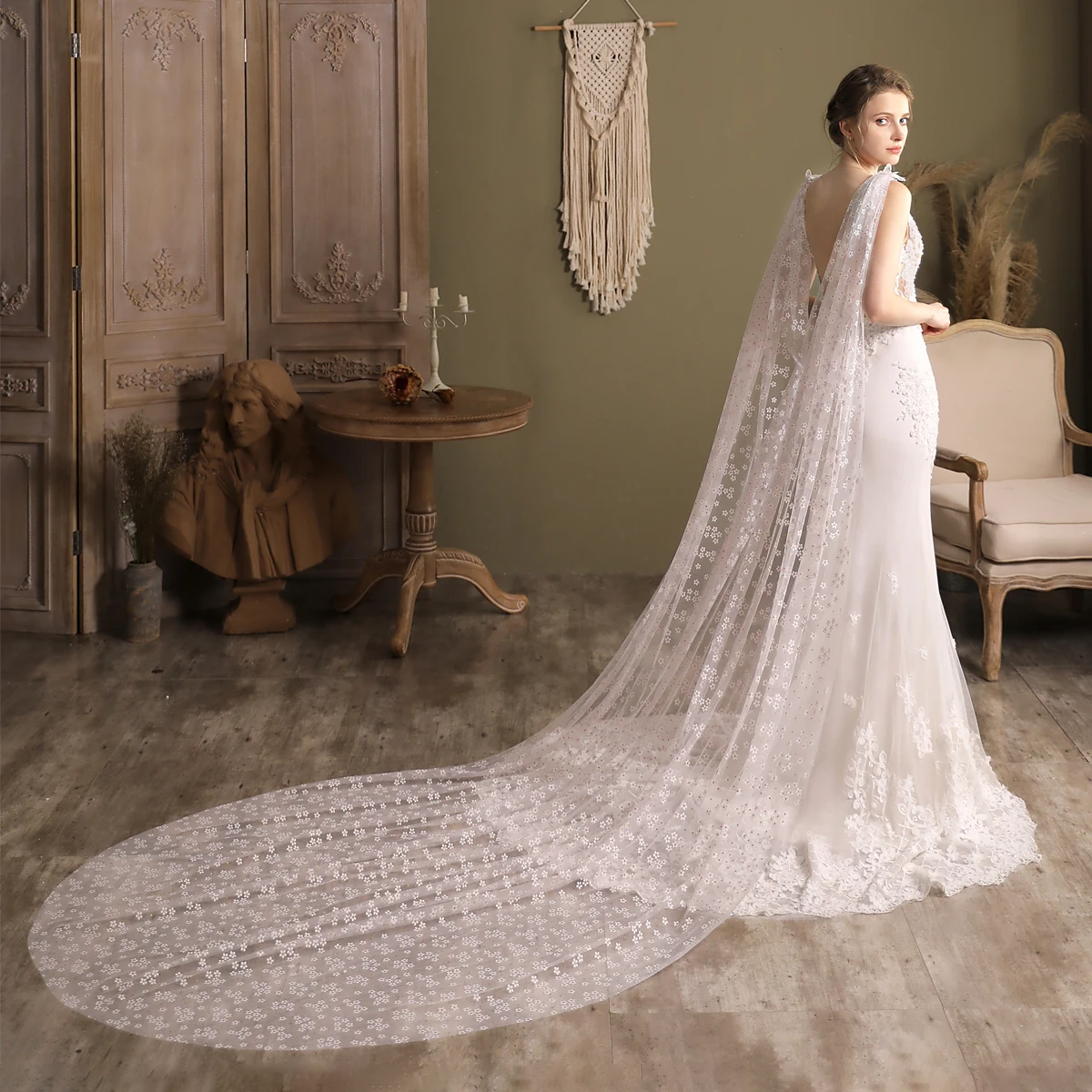 V827 Wedding Bridal Cathedral Long Veil Tulle Daisy Butterflies Double Shoulder Bride White Shawl Women Marriage Accessories
V827 Wedding Bridal Cathedral Long Veil Tulle Daisy Butterflies Double Shoulder Bride White Shawl Women Marriage Accessories