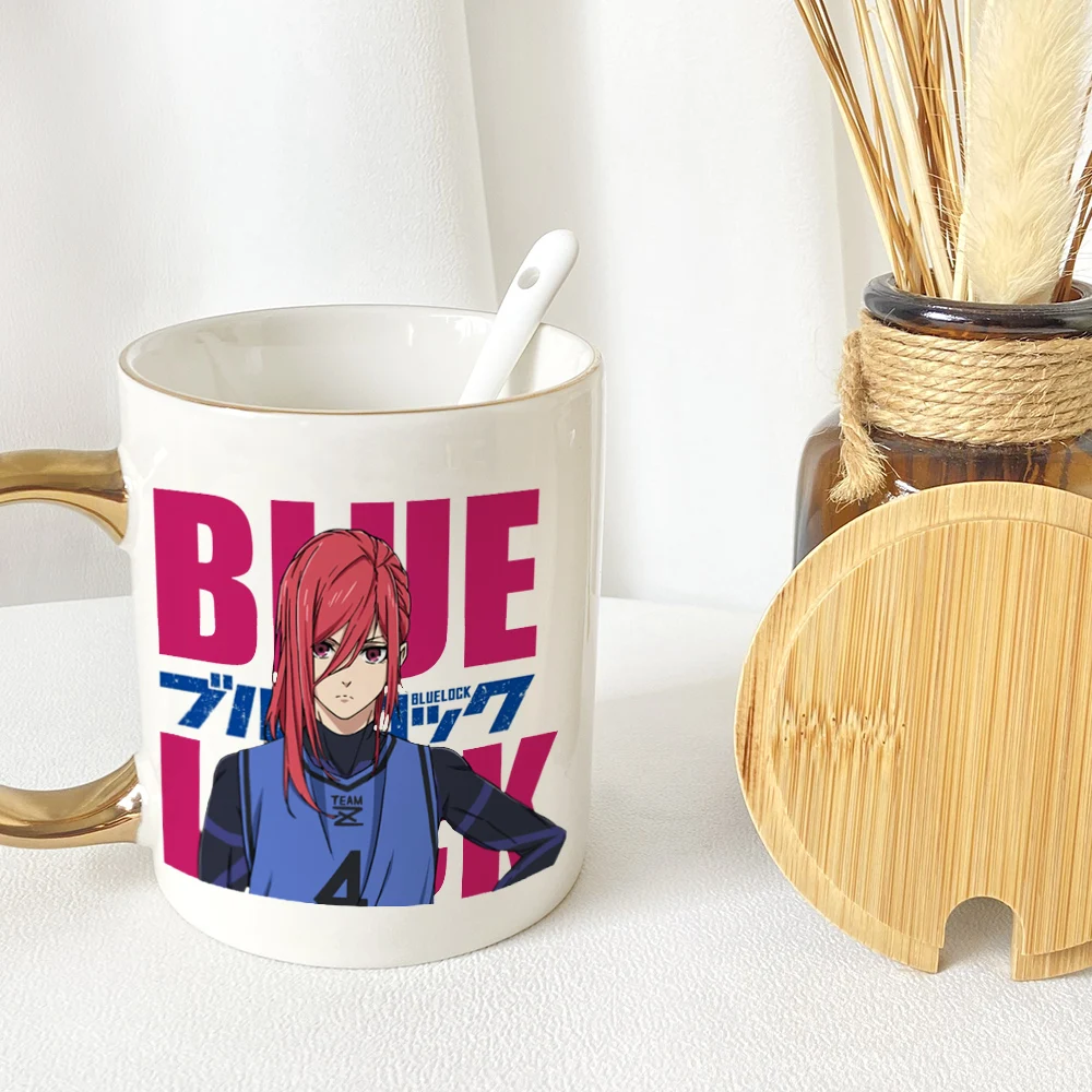 

Anime BLUE LOCK Chigiri Hyoma Isagi Yoichi Kaito Tasuku Cosplay Ceramic Coffee Water Mug Cup Spoon + Cup + Lid Cartoon Gift