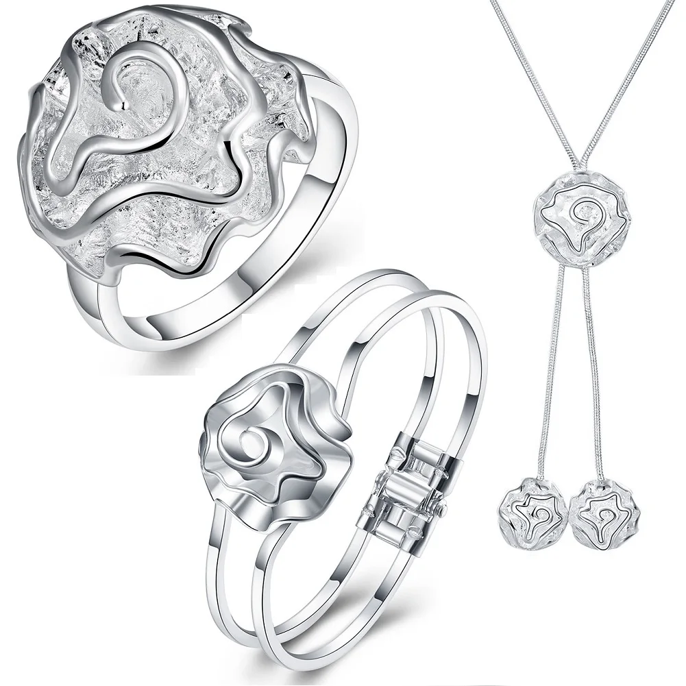 925 sterling Silver rose flower necklaces bangles rings Jewelry set for women Fashion Party wedding accessories Christmas gifts
925 sterling Silver rose flower necklaces bangles rings Jewelry set for women Fashion Party wedding accessories Christmas gifts