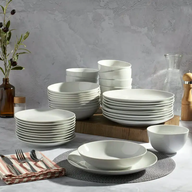 Luxurious 40-Piece White Round Ceramic Dinnerware Set for Catering and Dinner Parties, Includes Plates for Dinner, Salad, Cereal
Luxurious 40-Piece White Round Ceramic Dinnerware Set for Catering and Dinner Parties, Includes Plates for Dinner, Salad, Cereal