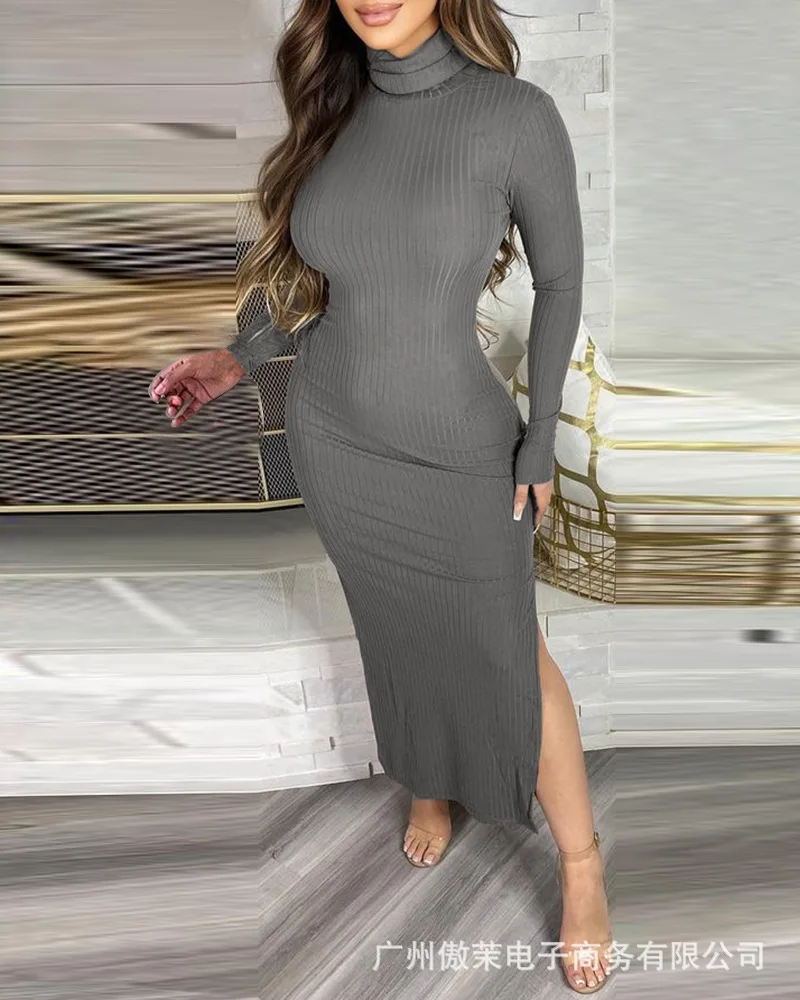 Fashion high-neck knitted dress female pit strip solid color dress mid-length sexy wrap casual waist autumn and winter skirt
Fashion high-neck knitted dress female pit strip solid color dress mid-length sexy wrap casual waist autumn and winter skirt