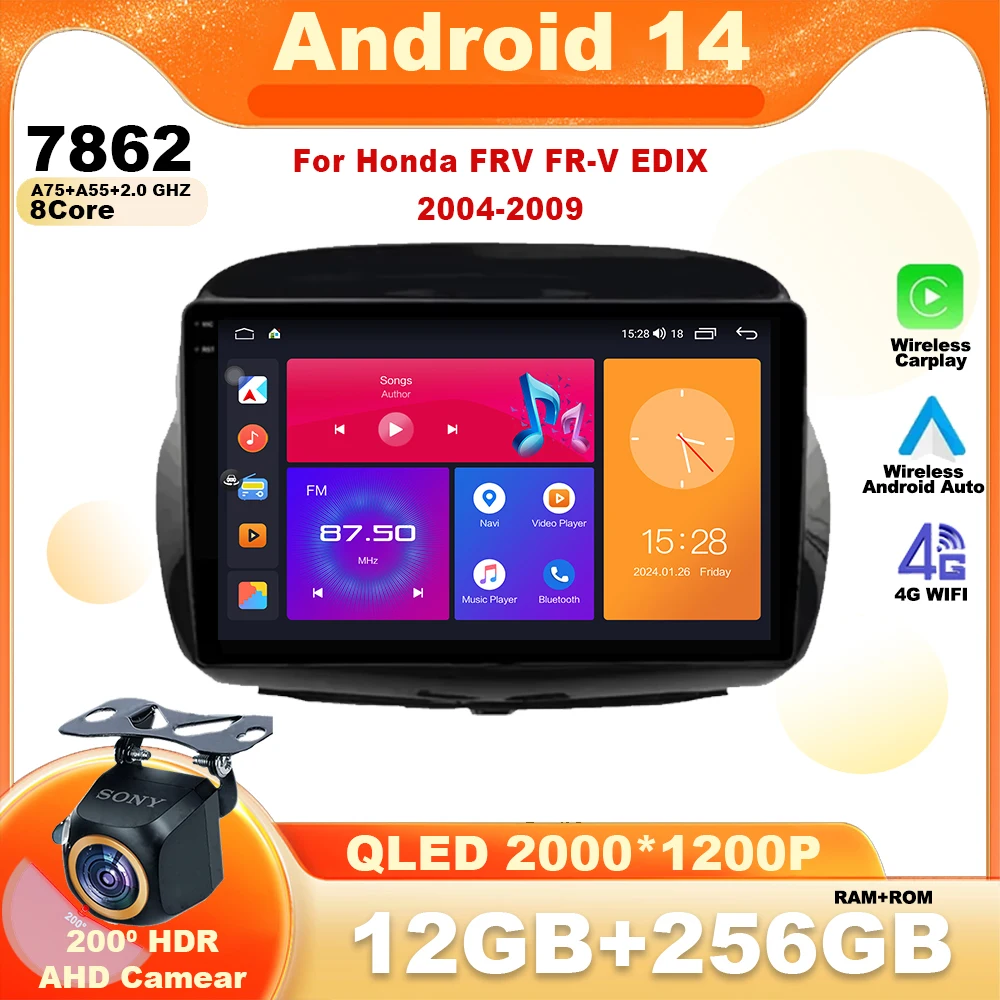 Автомобильный радиоприемник Android 14 для Honda FRV FR-V EDIX 2004-2009 мультимедийный