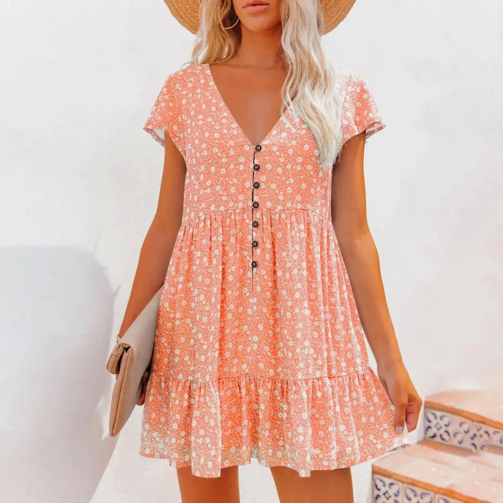 Stylish Dress Short Sleeve Beachwear Beach Dress Printed Buttons Mini Dress
Stylish Dress Short Sleeve Beachwear Beach Dress Printed Buttons Mini Dress