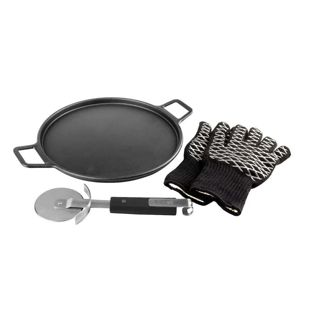 PitMaster King 4pc Cast Iron Pizza Stone, Round Griddle, Skillet with Handles, Pizza Cutter, 932F Heat Resistant Gloves
PitMaster King 4pc Cast Iron Pizza Stone, Round Griddle, Skillet with Handles, Pizza Cutter, 932F Heat Resistant Gloves