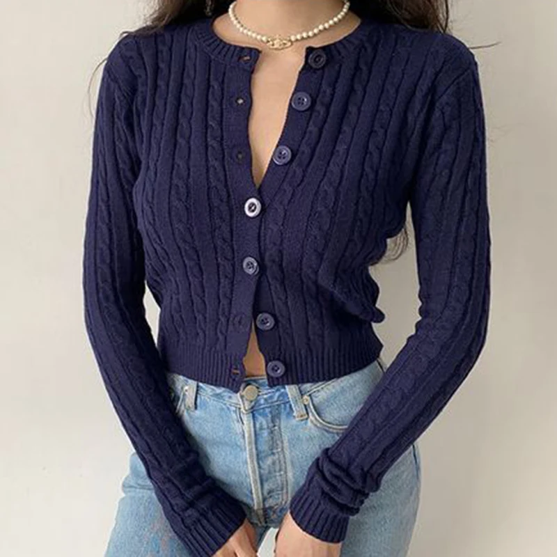 Rimocy Korean Style Blue Knitted Crop Top Women Streetwear Slim Fit Short Cardigan Female Round Neck Button Up Cardigans Woman
Rimocy Korean Style Blue Knitted Crop Top Women Streetwear Slim Fit Short Cardigan Female Round Neck Button Up Cardigans Woman