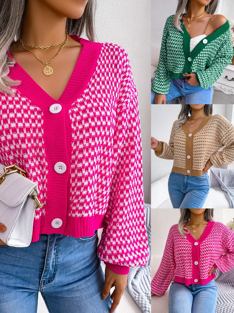 Sweater V-Neck Cardigan Elegant Korean Chic Long-Sleeved Plaid Casual All-match Sweater Cardigans Preppy Style Top New
Sweater V-Neck Cardigan Elegant Korean Chic Long-Sleeved Plaid Casual All-match Sweater Cardigans Preppy Style Top New