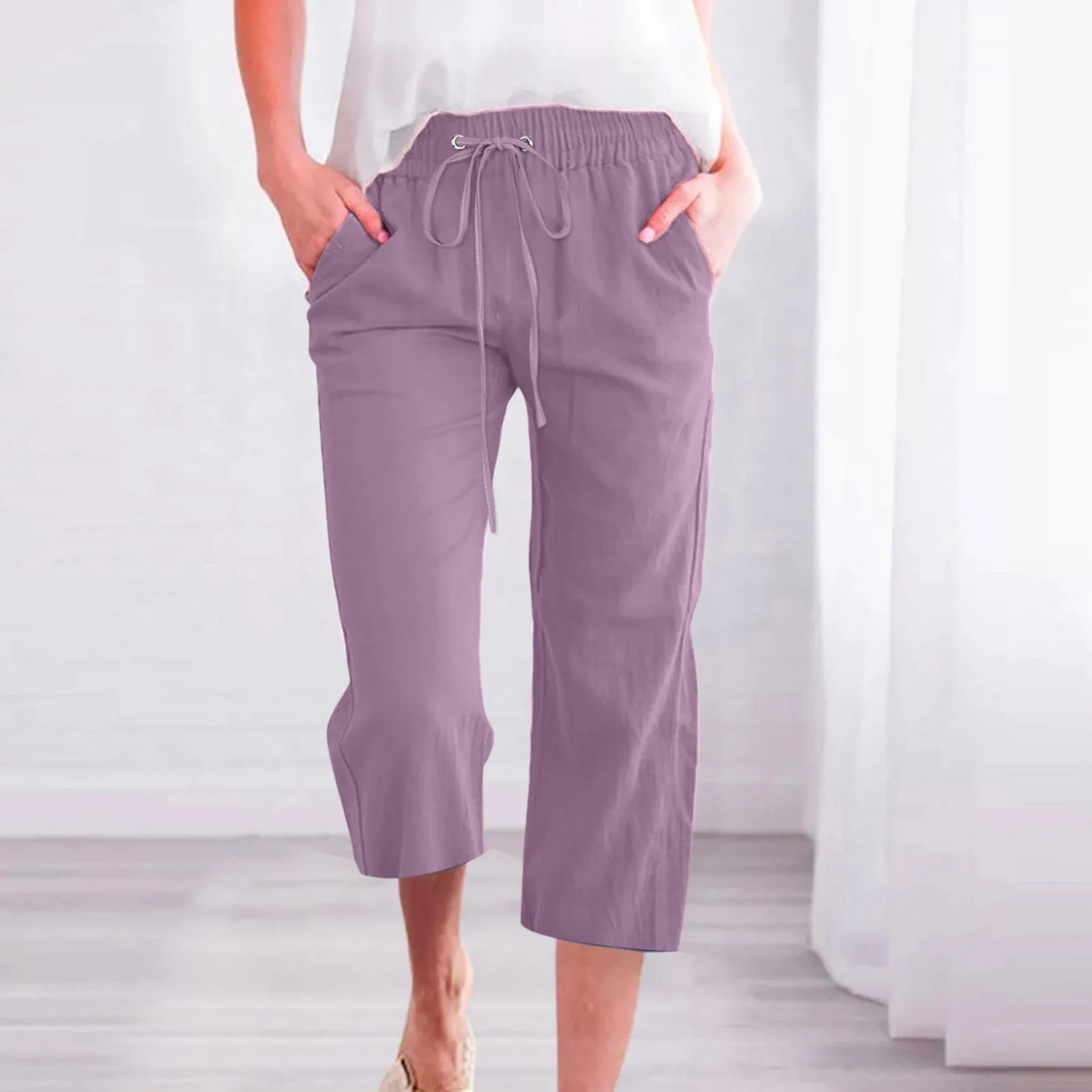 Women Fashion Solid High Waist Straight Leg Pants Drawstring Elastic Trousers Comfy Long Cropped Pants For Women Casual Summer
Women Fashion Solid High Waist Straight Leg Pants Drawstring Elastic Trousers Comfy Long Cropped Pants For Women Casual Summer